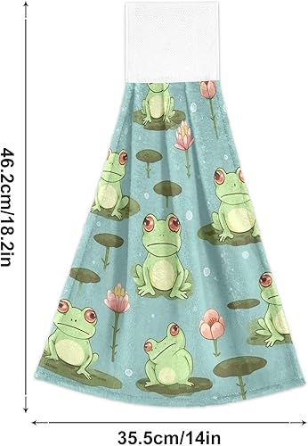 Miniatura 2 de CHIFIGNO Funny Frogs Flowers - Toallas de mano para colgar en la cocina, 2 paños suaves de coral con lazo, toallas faciales superabsorbentes para