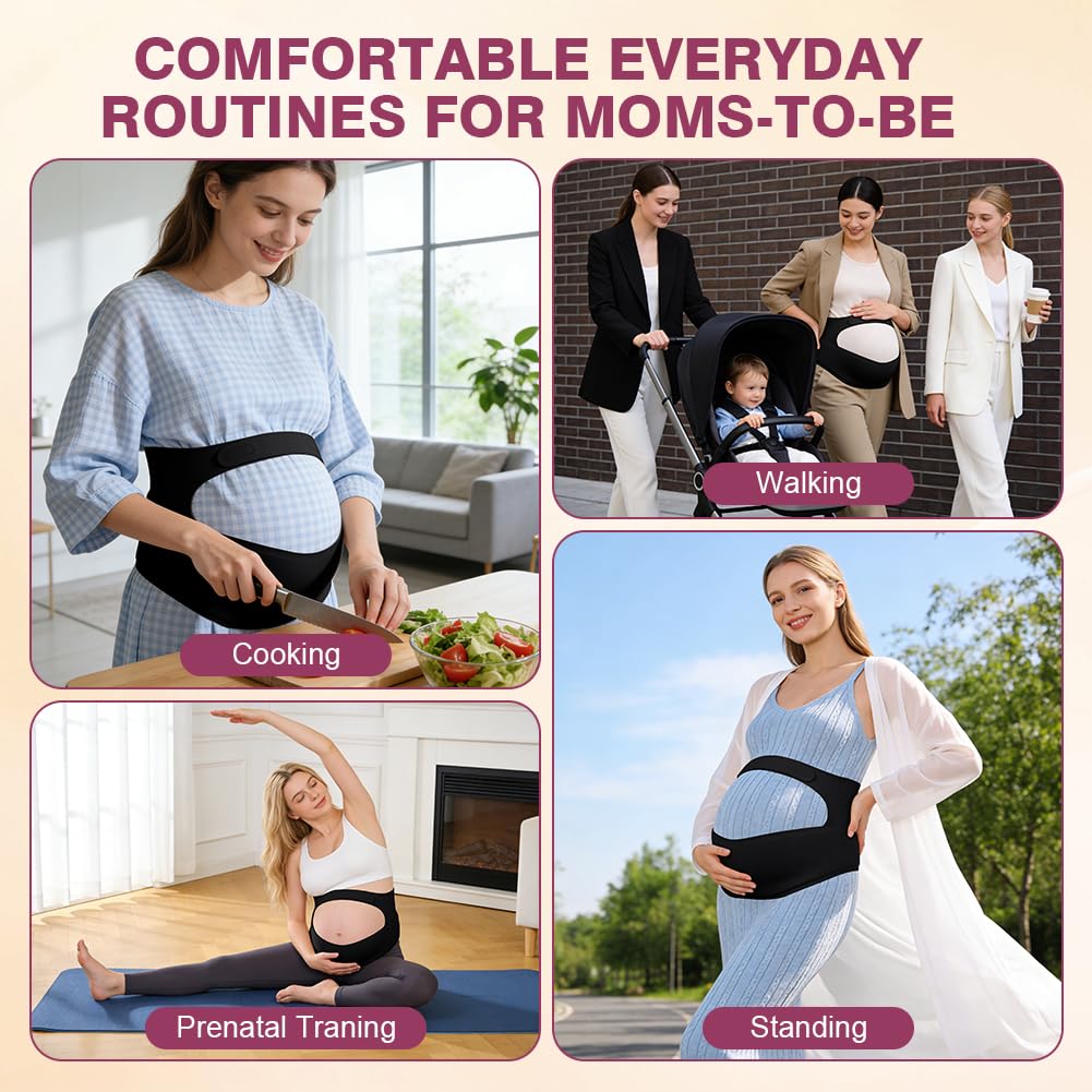 Faja Embarazada sin Costuras, Faja Abdominal Embarazada con Ajustable Hook and Loop, Mujeres Embarazadas Ergonomía Faja Lumbar Soporte con para la Abdomen y Cintura, Negro
