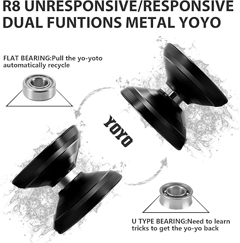 Miniatura 3 de WATIEOBOO Versión mejorada R8, yoyo profesional, yoyo de metal de doble modo (sensible y no responsivo), yoyo giratorio de dedo, adecuado