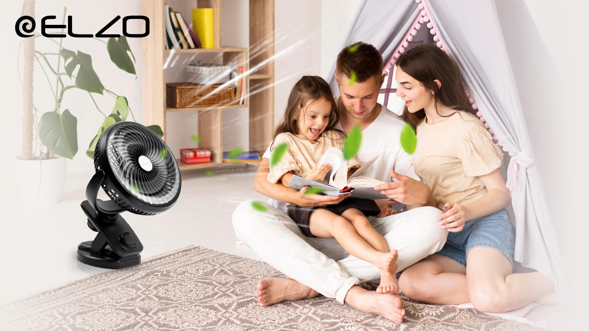 ELZO Clip USB Desk Fan 20000mAh Rechargeable Battery Operated, LED