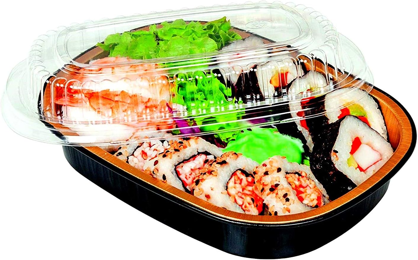 Small 23 oz. Black & Gold Aluminum Foil Smooth-Wall Pan with Clear Dome Lid - For Meal Prep Microwaveable Disposable Heavy Duty (Pack of 20 Sets)