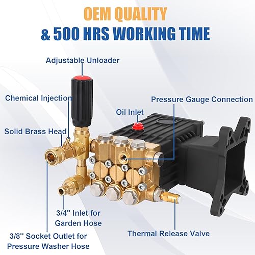Miniatura 5 de Bomba de lavado a presión, bomba de lavado de piezas, 4 Gpm - émbolo horizontal de eje de 1 pulgada, repuesto de bomba de lavado eléctrico