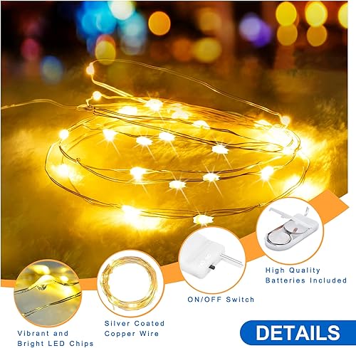 Miniatura 2 de Guirnalda de luces blancas cálidas que funcionan con pilas, mini luces de 7 pies para tarro de masón, paquete de 12 20 pequeñas luces LED para