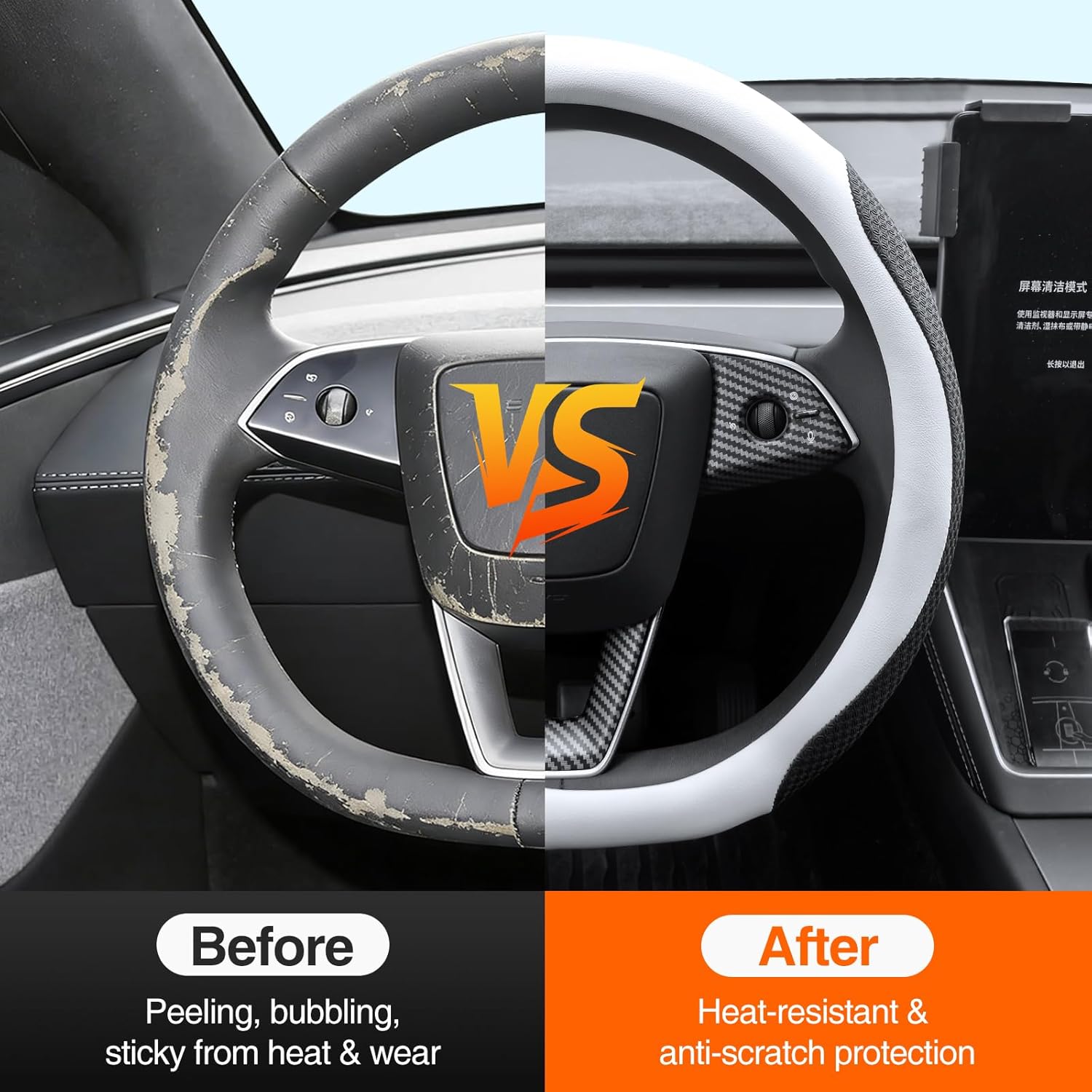 Steering Wheel Cover for Tesla Model Y Model 3 – One Piece Design, Steering Wheel Protector (Black)