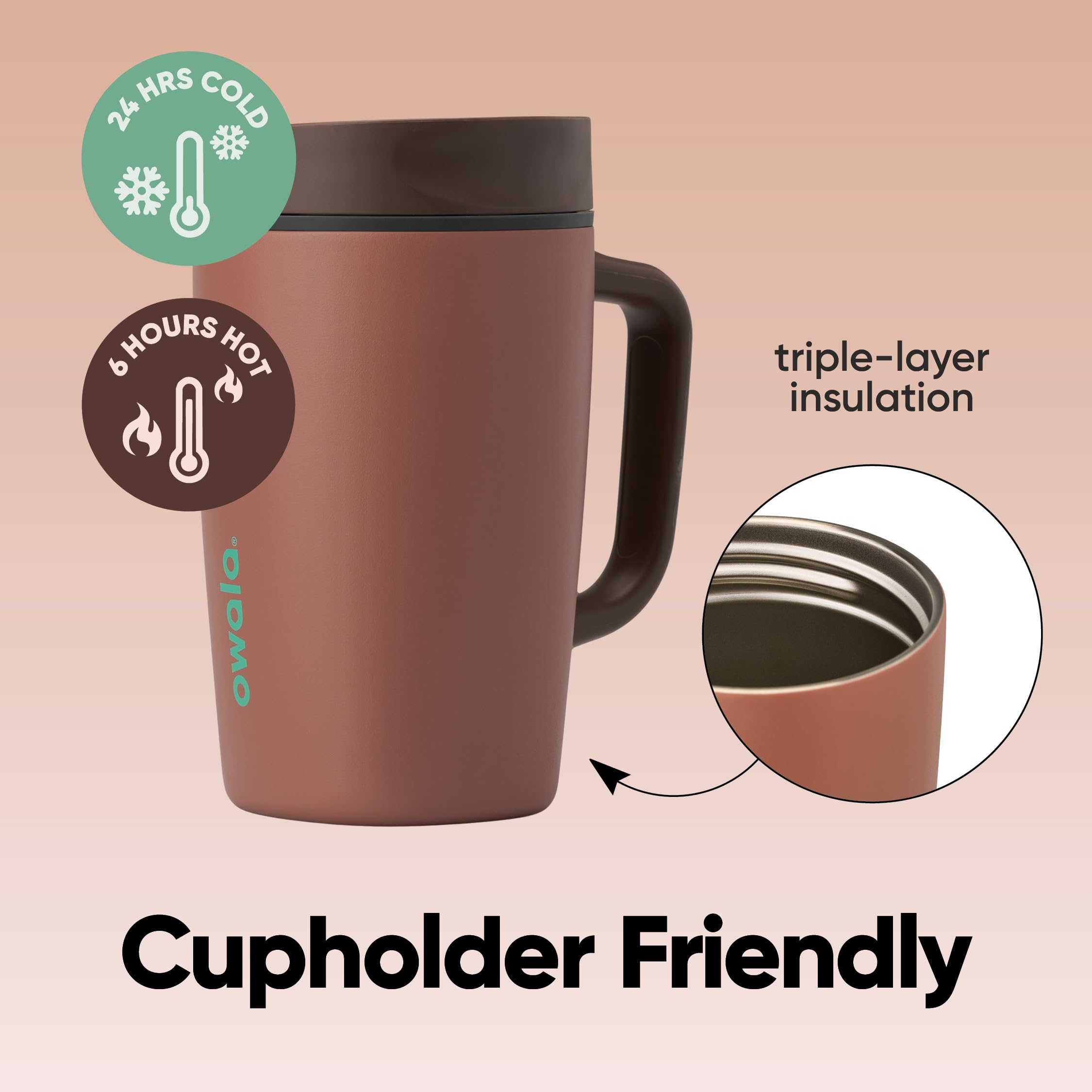 Owala SmoothSip Slider Insulated Stainless Steel Coffee Tumbler, Reusable Iced Coffee Cup, Hot Coffee Travel Mug, BPA Free 12 oz, Pink (Pucker Up) | SmoothSip, Slider, Insulated, Reusable, Iced Coffee Cup: Cozy Cocoa 12 Ounces Handle