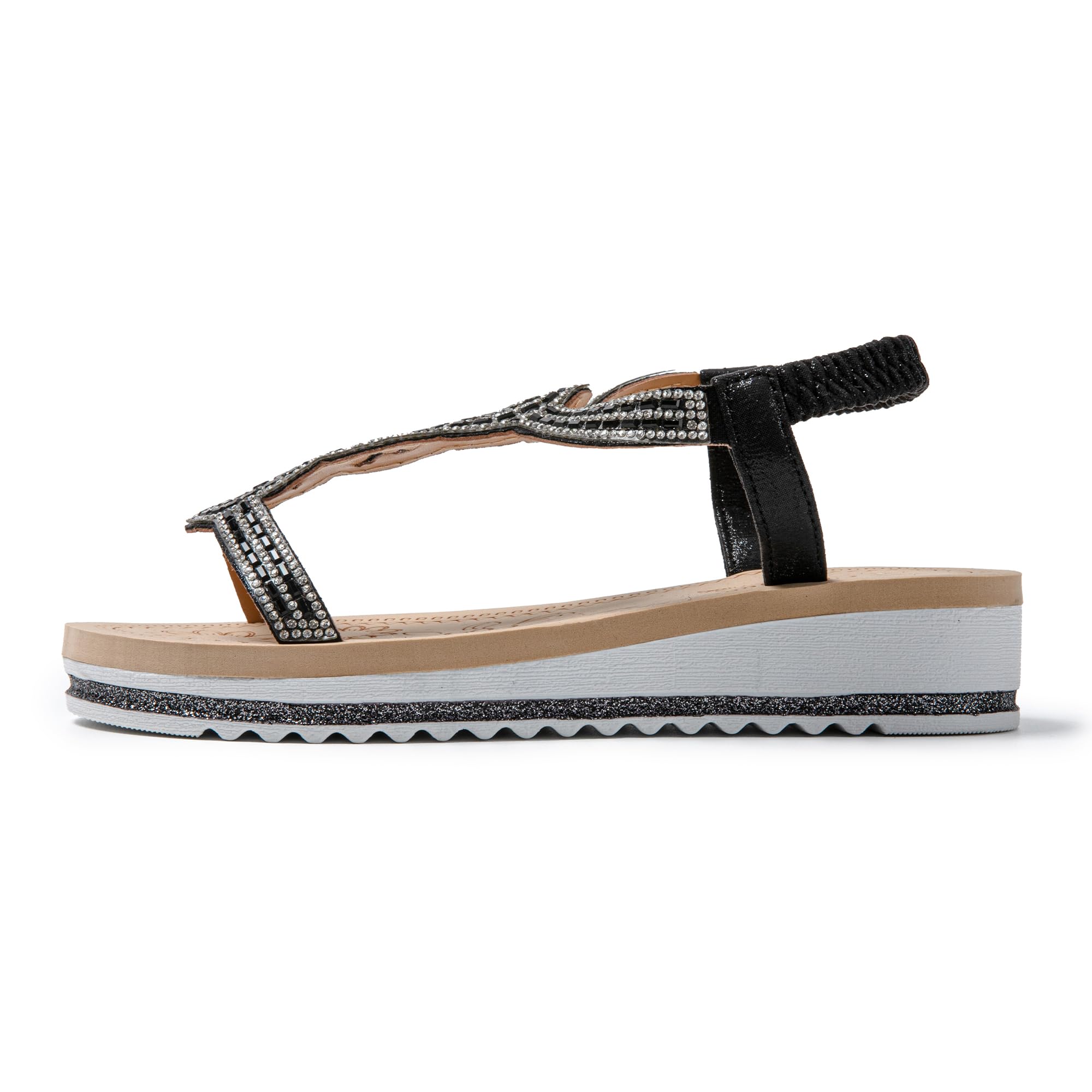 JOMIX Sandali Donna Estivi Zeppa con Strass e Chiusura Elastica Regolabile