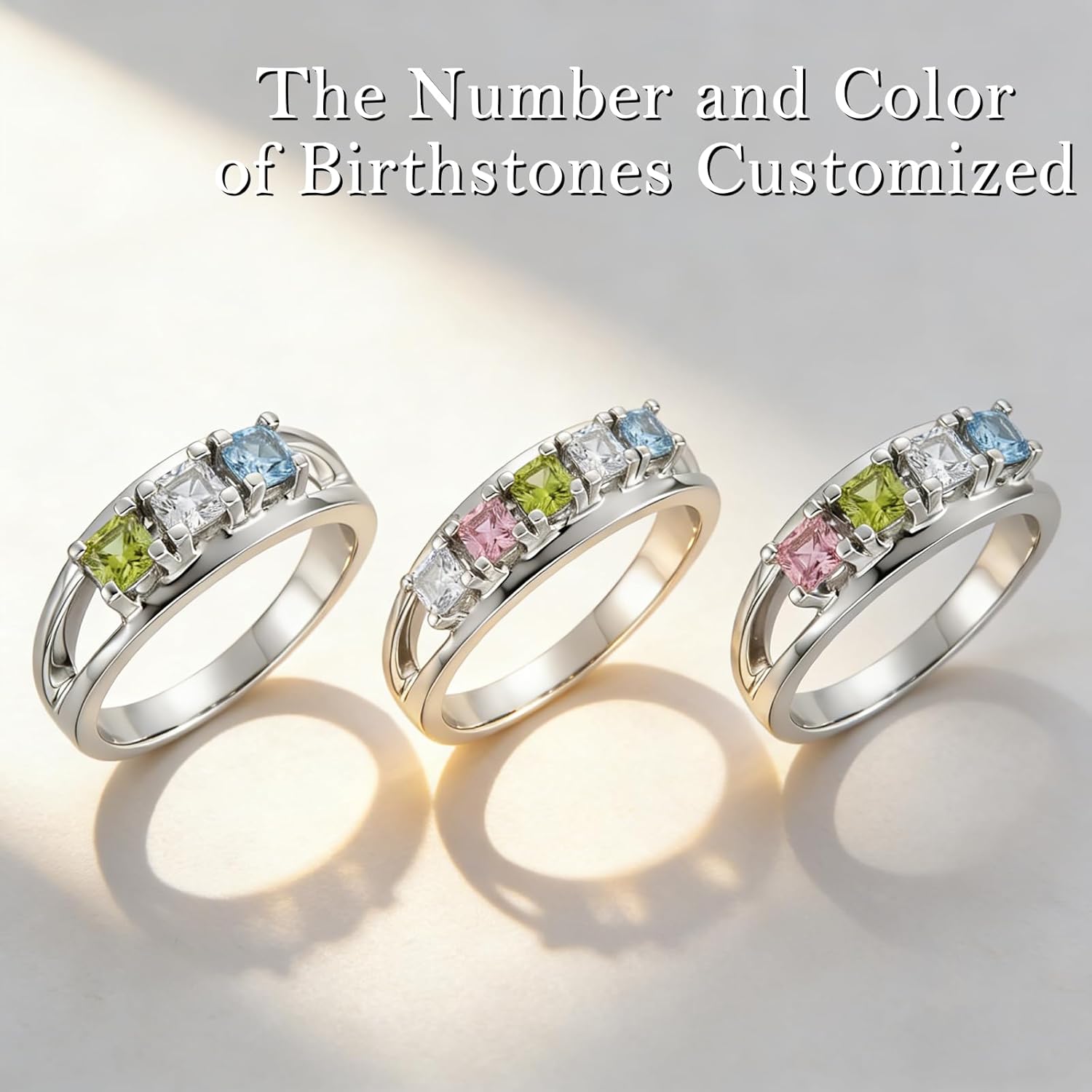 Birthstone Rings for Women 925 Sterling Silver Four Leaf Clover Ring Family Birth Stone Ring Birthstone Jewelry Gifts for Mother's Day Valentine's Day Birthdays for Mother Loved