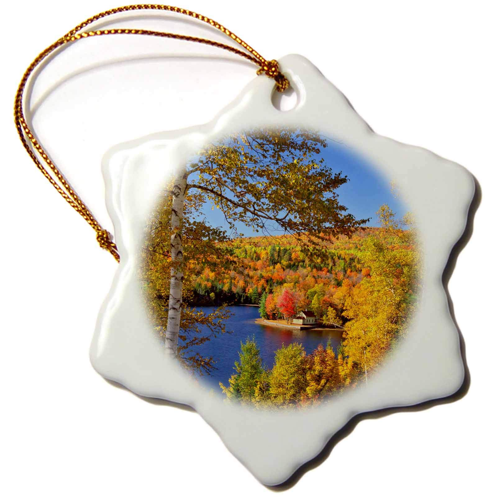 3 inch Snowflake Porcelain Ornament - Maine, Bingham. Wyman Lake and Autumn Colors. Maine