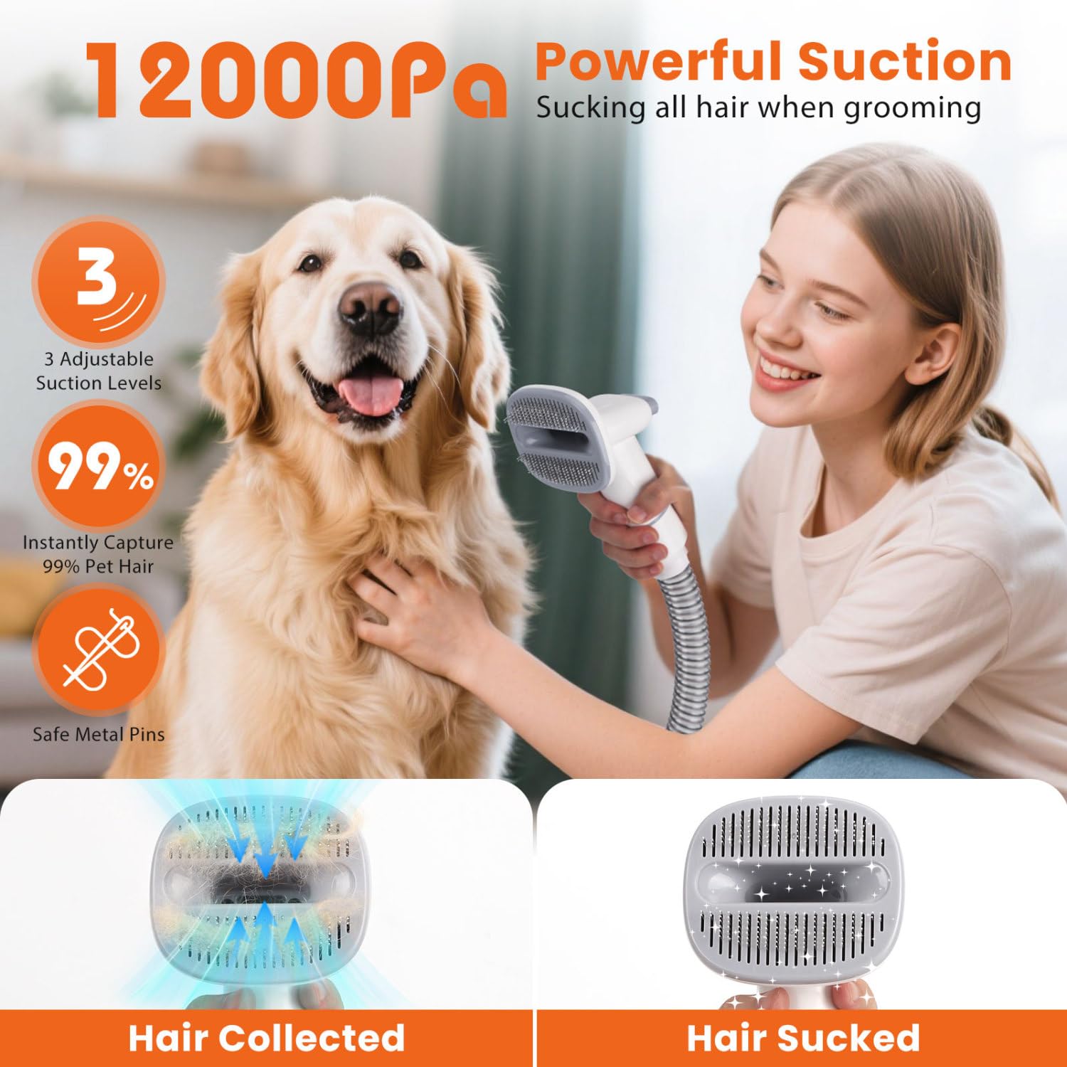 Nobleza Aspirador pelos Mascotas de 2.5L, Cortapelos Perros con Aspiradora de Pelo, Succión Potente 12000Pa, Aspiradora Multifunción 7 en 1 para Cuidado De Mascotas