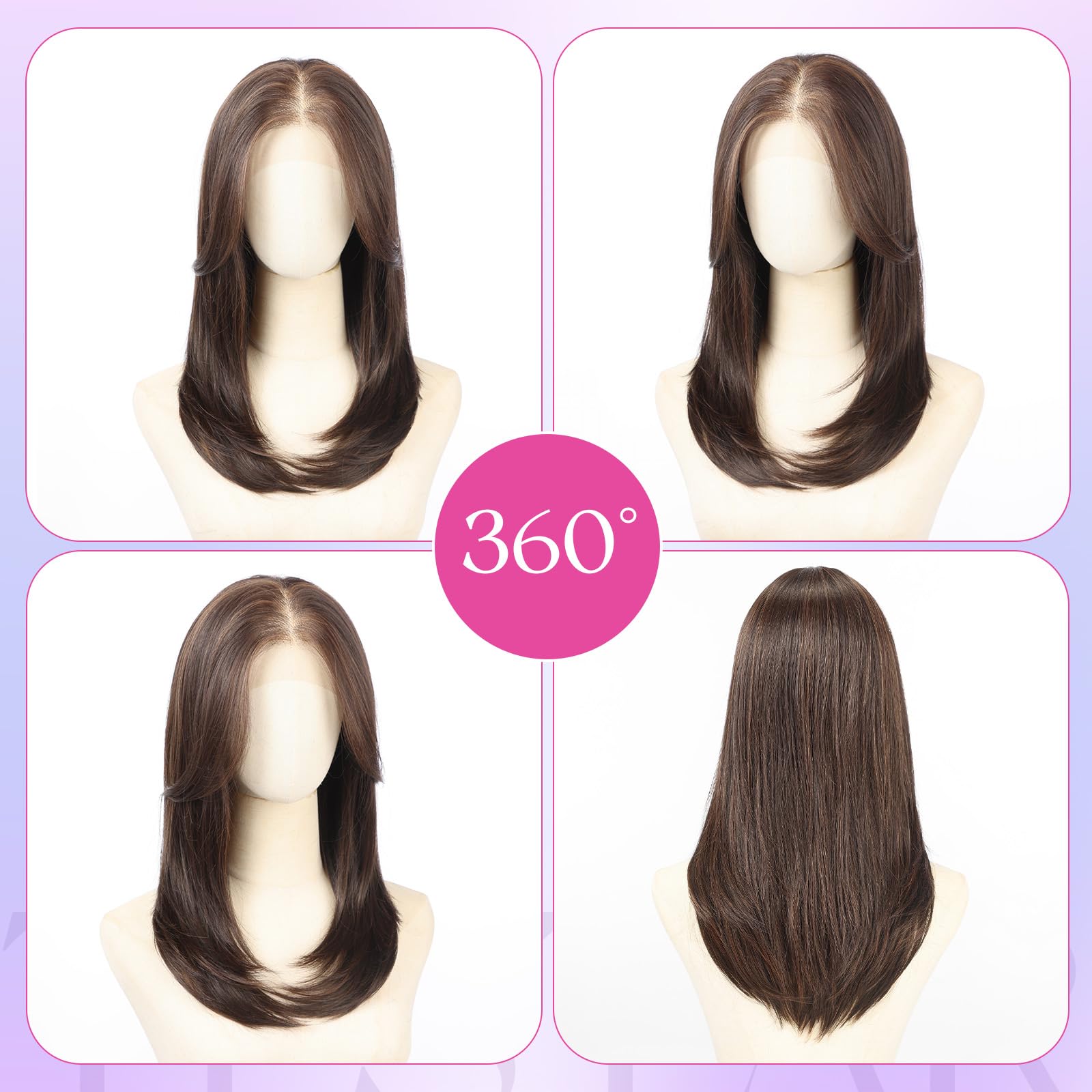 Testar 13x4 Lace Front Perücke Braun Synthetik Gerades Haar Hitzebeständig 20 Zoll