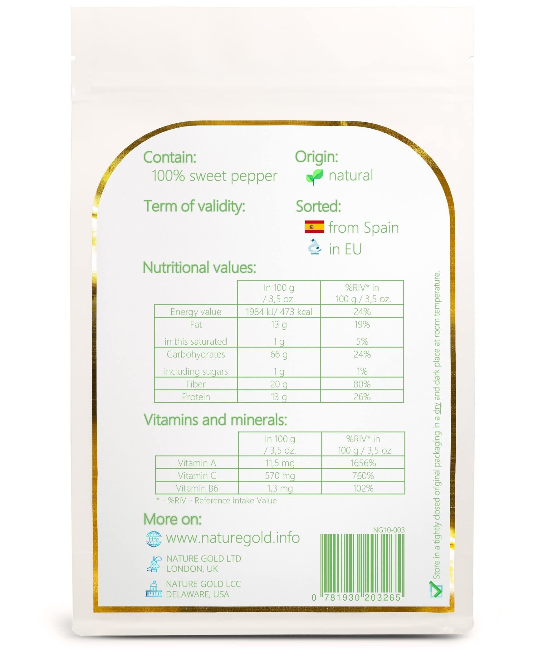 POIVRON DOUX | 500g | 100% Naturel et Végétalien | Sans OGM | Sans Additifs et Sans Sucre ~*~