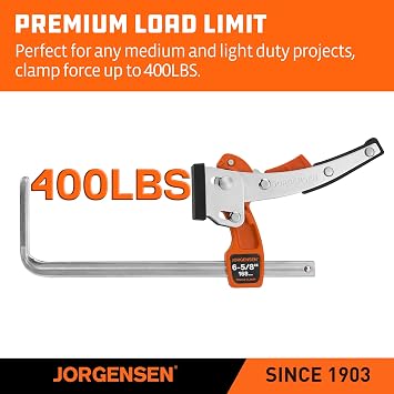 Jorgensen 6-5/8 Ratcheting Table Clamps, Quick Release Track Saw Clamps, Guide Rail Clamp for MFT Table and Guide Rail System, 2-7/8 Throat Depth, 400lbs Load Limit, 2 Pack