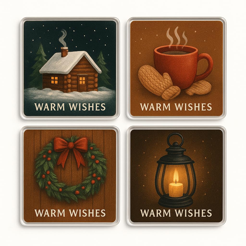 The Plum Penguin Woodland Whispers Acrylic Christmas Coaster Gift Set Of 4 With Cosy Cabin Design - Christmas Home Decor For Festive Gatherings