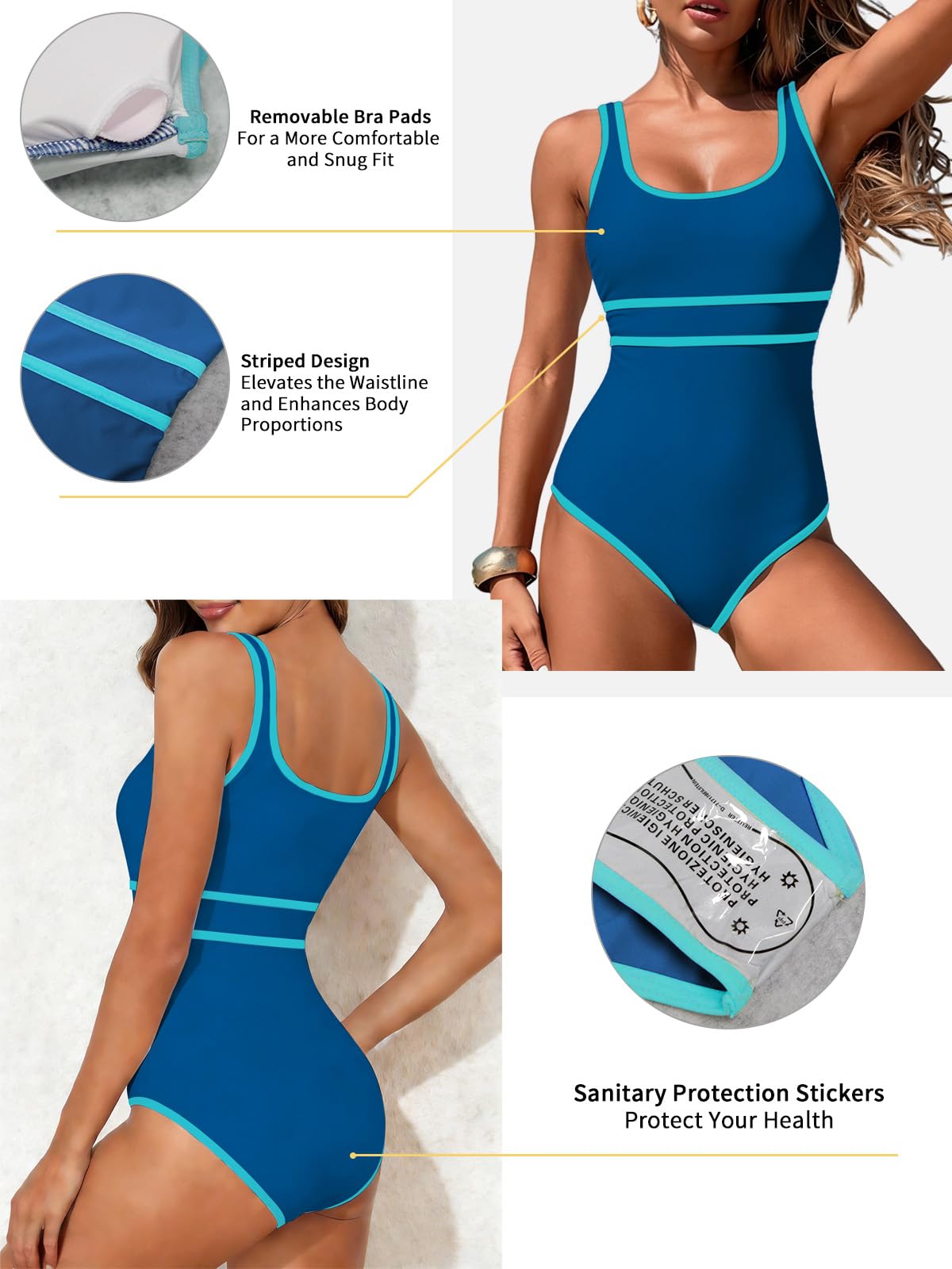 Rayson Costume da Bagno Intero Donna Scollo a U Sportivo Costumi da Mare Interi Imbottito Reggiseno Un Pezzo Push Up Beachwear