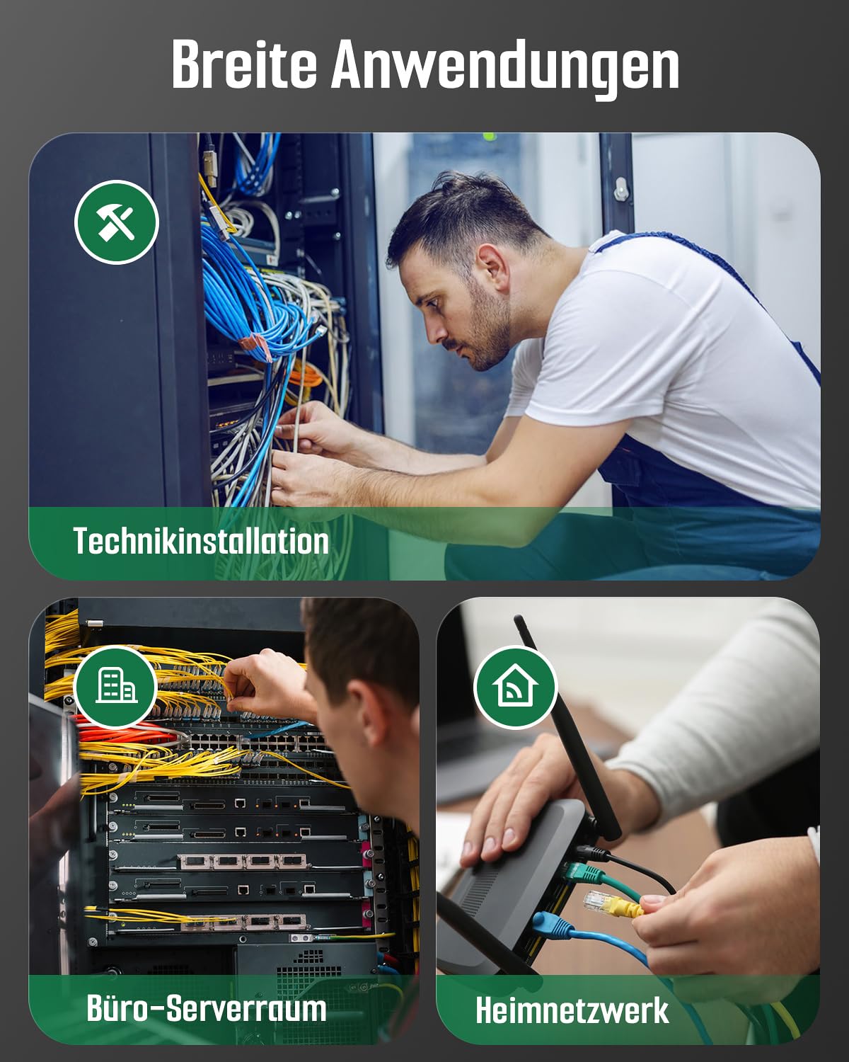 TESMEN TLP-528C Netzwerkkabeltester, RJ11/RJ45, Kabelsuchgerät mit Toner für CAT5/CAT6, Durchgangs- & QC, LAN- & Telefonfinder, ideal für Kabelwartung und -sortierung – Grün