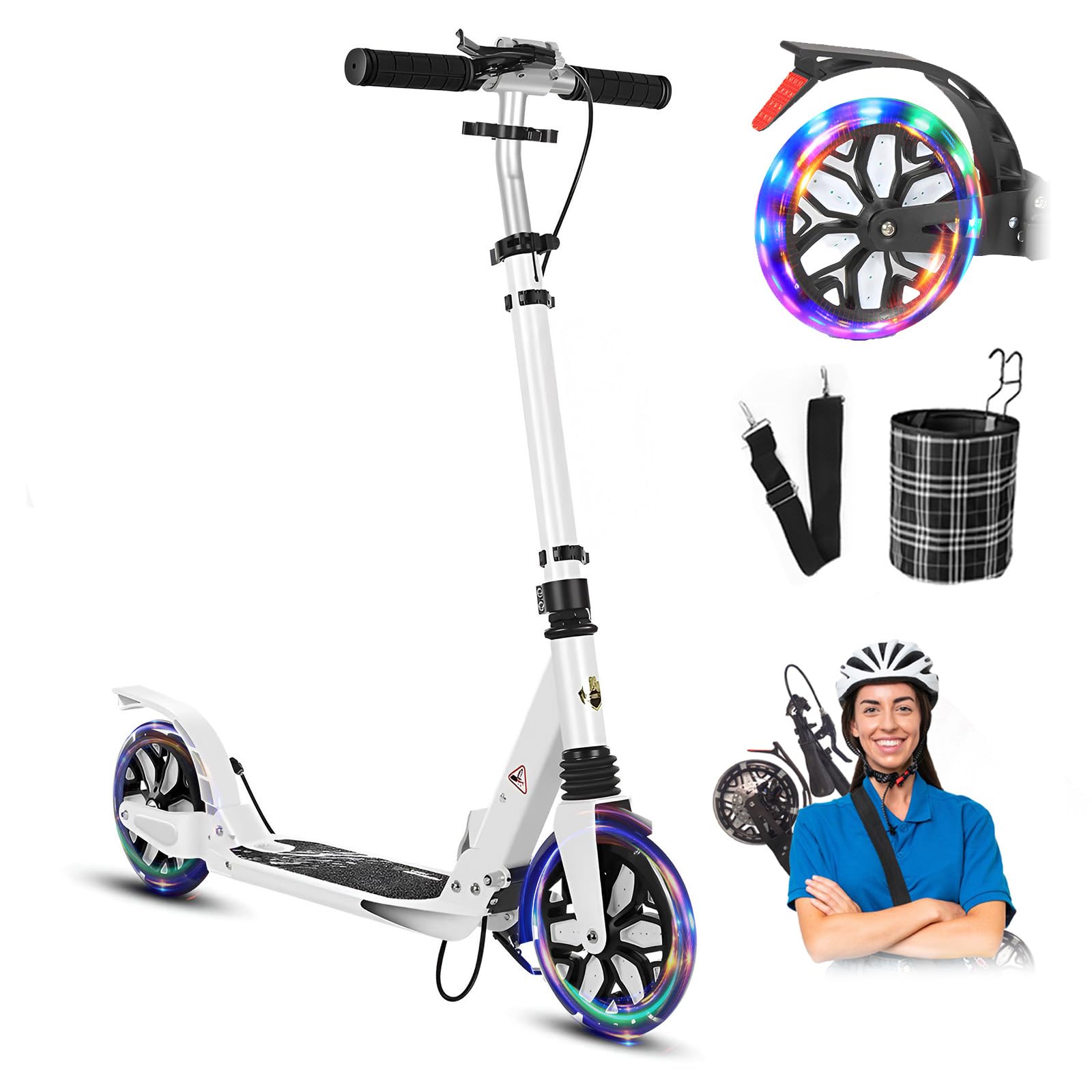 GLDDFDG Commuter Adult Scooter 300 lbs Capacity, Big Wheels Scooters, Sport Folding Kick Scooter for Kids 10 Years and up, 4 Adjustable Levels,