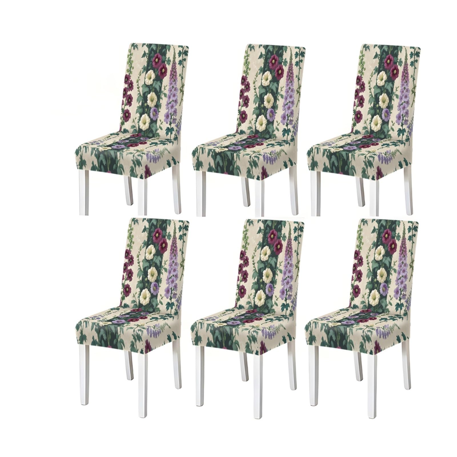 KXUAUV Vintage Hollyhock Floral Print Dining Chair Covers, Stretch Slipcovers For Home Kitchen Dining Room Party, 2/4/6PCS Seat Protectors for Restaurant Hotel Party(6PCSChair cover)