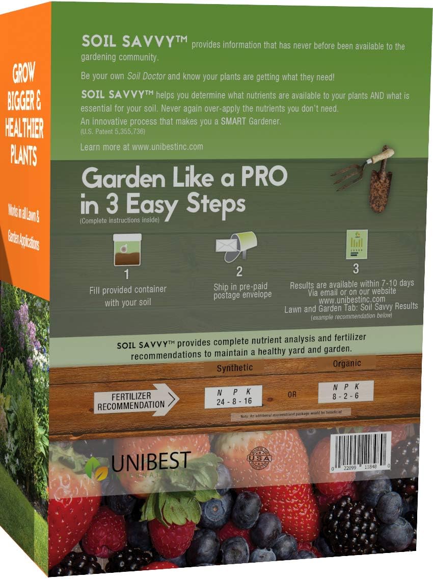Soil Savvy - Soil Test Kit | Understand What Your Lawn or Garden Soil Needs, Not Sure What Fertilizer to Apply | Analysis Provides Complete Nutrient Analysis & Fertilizer Recommendation On Report : Patio, Lawn & Garden