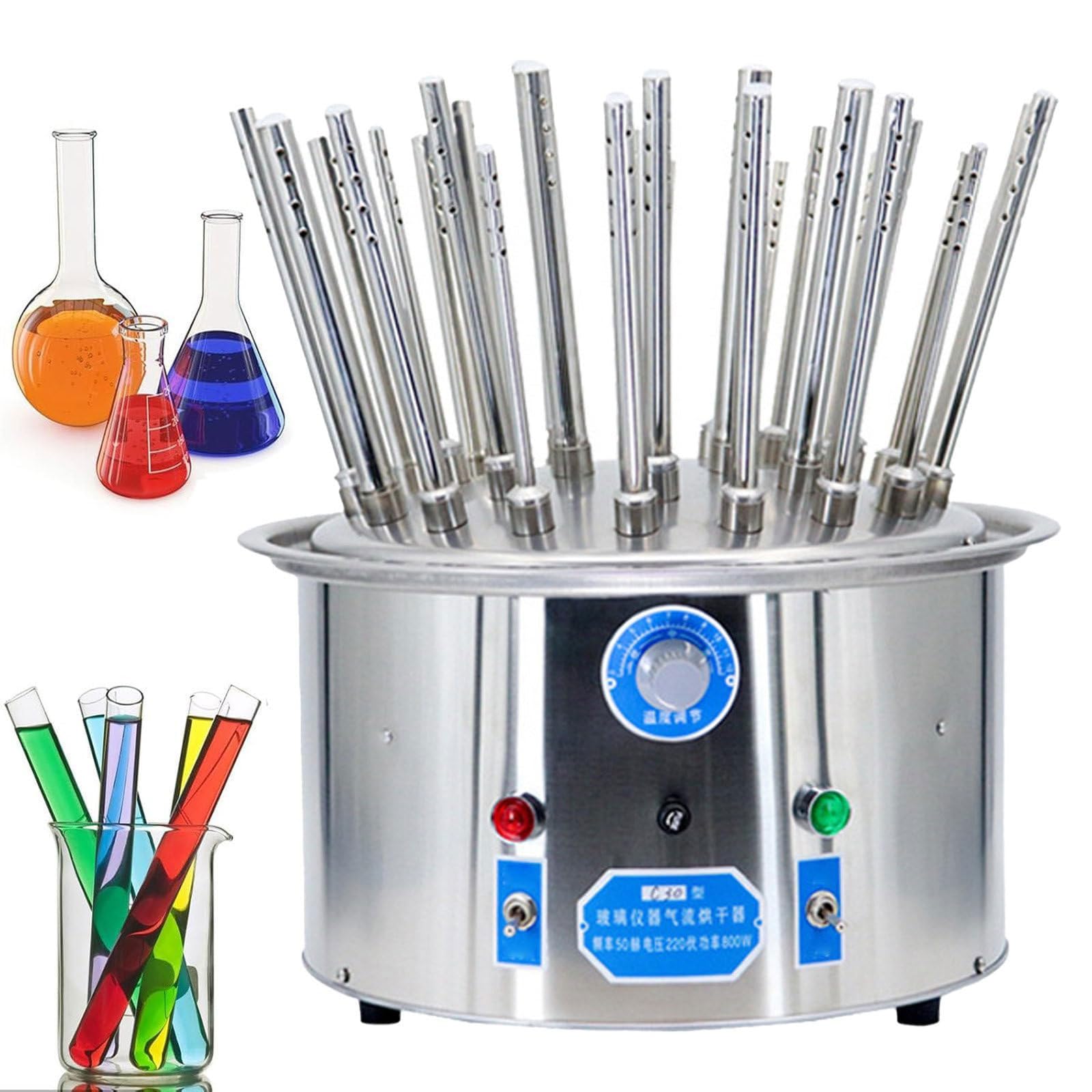 Essiccatore elettrico per vetreria da laboratorio, rack di asciugatura del flusso d'aria, riscaldamento rapido 8-10 min, temperatura regolabile 40°-120°, canali d'aria rimovibili per laboratorio e