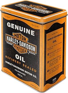 Nostalgic-Art Caja de almacenamiento retro L, 3 l, Harley-Davidson – Genuine Oil – Idea de regalo para moteros, Official License Product (OLP), lata grande de café, diseño vintage