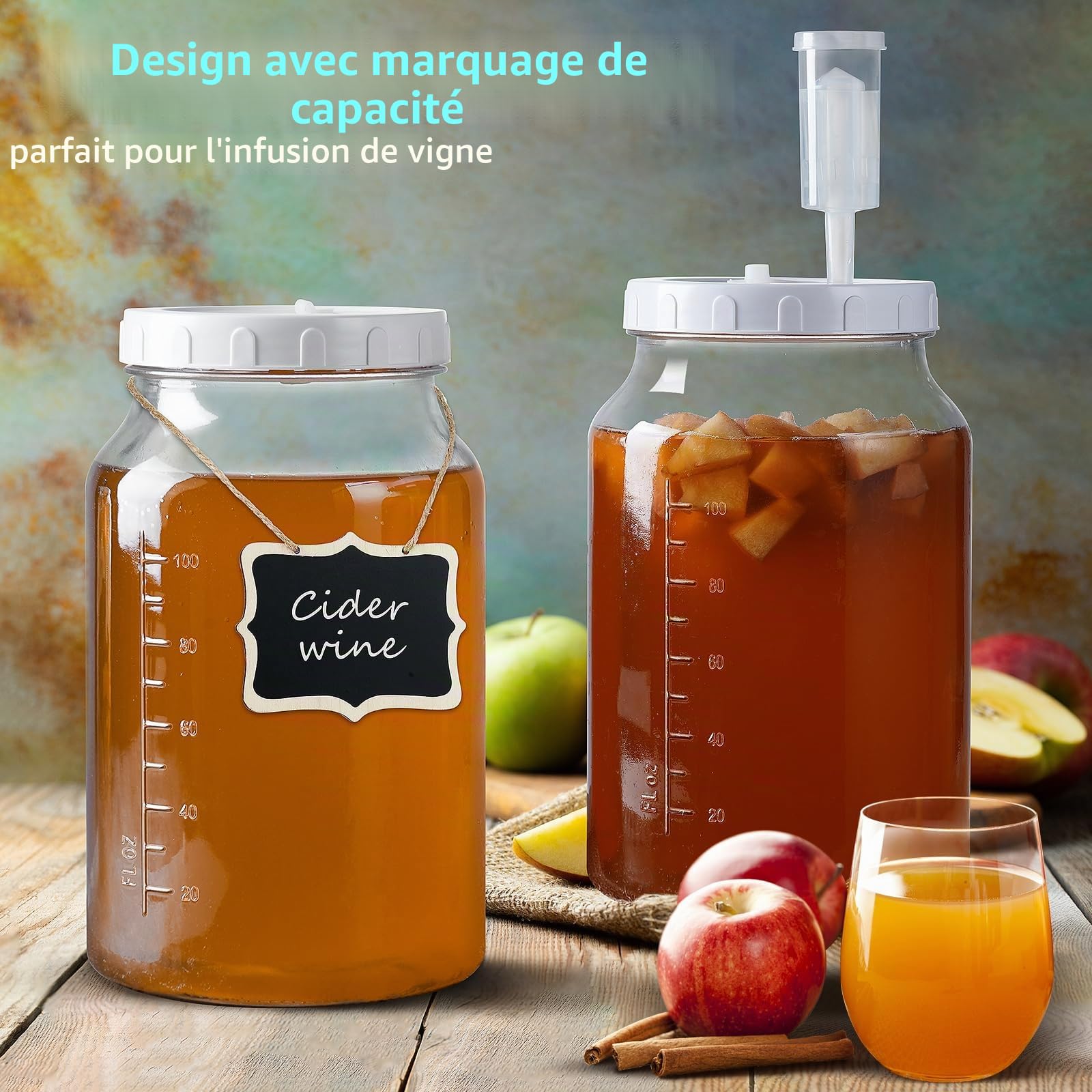 Absovetu Lot de 2 bocaux de fermentation avec sas et couvercles à visser 4 L – Bocaux de fermentation pour choucroute, levain, kimchi, kéfir kéfir