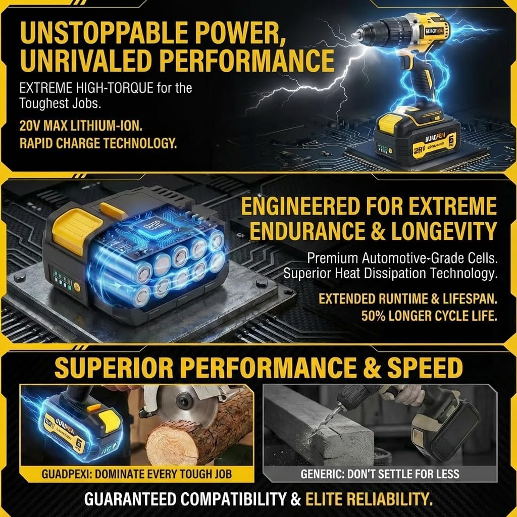 2-Pack 20V MAX 6.0Ah Replacement Battery Compatible with Dewalt 20V XR Lithium-Ion, Compatible with DCB206 DCB205 DCB204 DCB200 DCB201, High Capacity Long Runtime for DCD DCF DCS Power Tools