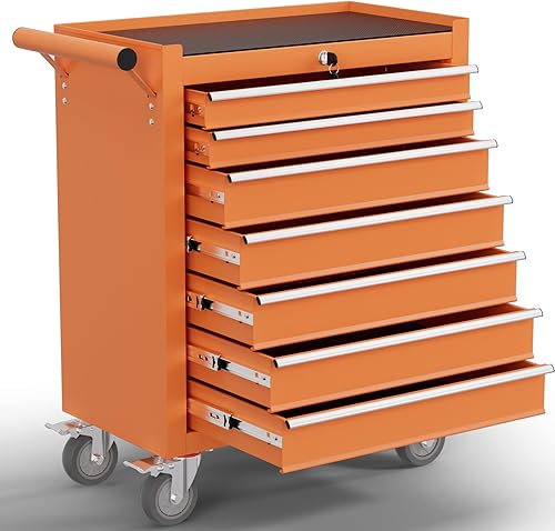 Miniatura 13 de Caja de herramientas de 7 cajones, carrito de herramientas con ruedas, armario de herramientas de alta capacidad con sistema de bloqueo para garaje,