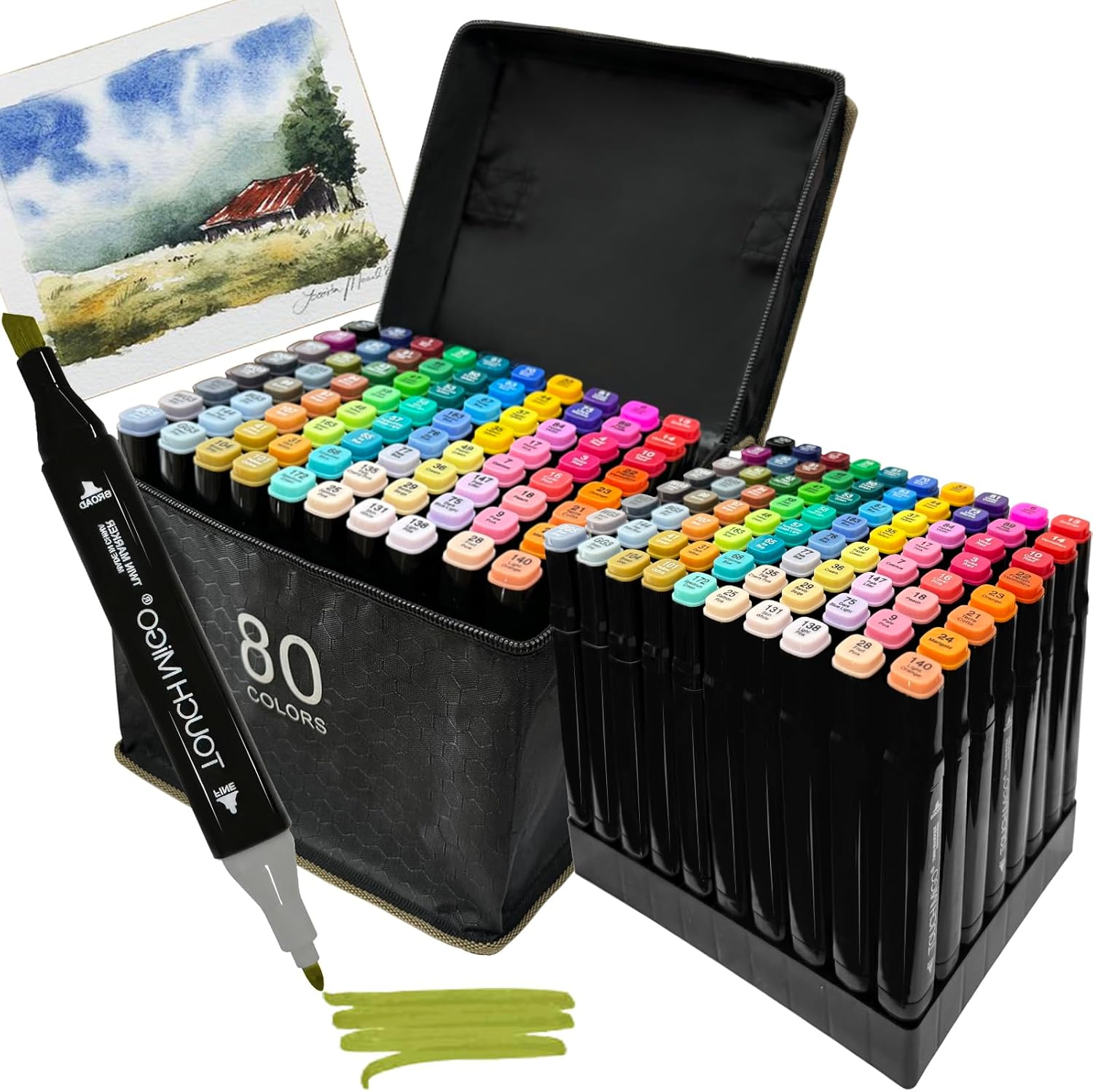 Alcohol Markers 80 Colors Double Tips Chisel & Fine Art Marker Set with Case & Holders for Adults Coloring, Painting, Illustrations, and Sketching