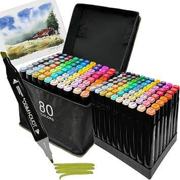Alcohol Markers 80 Colors Double Tips Chisel & Fine Art Marker Set with Case & Holders for Adults Coloring, Painting, Illustrations, and Sketching