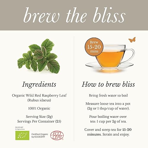 Miniatura 4 de Wild Bliss Té orgánico de hojas de frambuesa roja para embarazo y apoyo menstrual, suplemento de hierbas de hojas sueltas - 1.76 onzas - 25 porciones