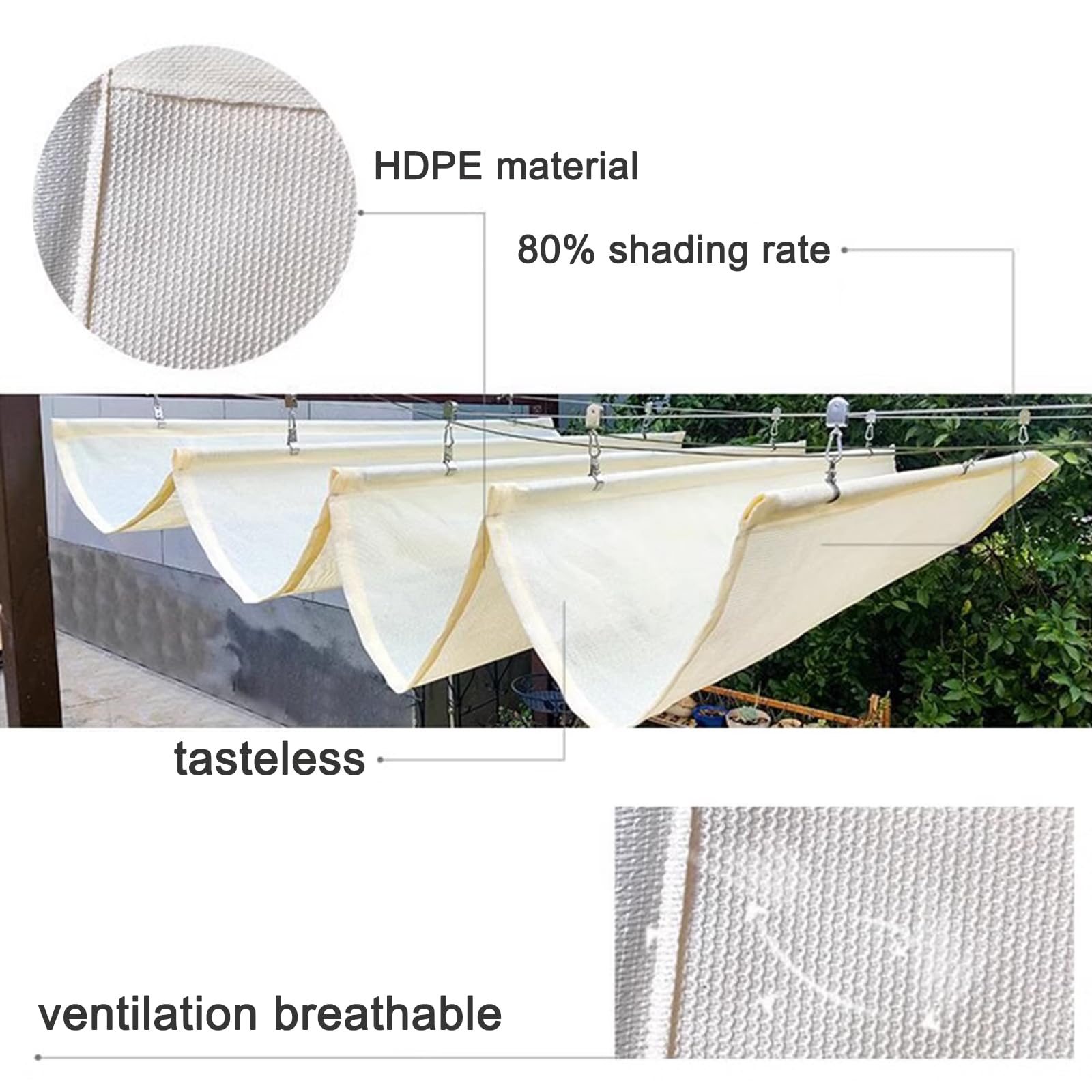 Einziehbares Sonnensegel,U-förmige Wave-Sonnensegel,Wave Shade Sail Markise,80% Schatten Stoff,Lichtfilter/Atmungsaktiver Schattenspender,mit Zubehör,für Terrasse,Weiß (2x12m/6.5x39ft)