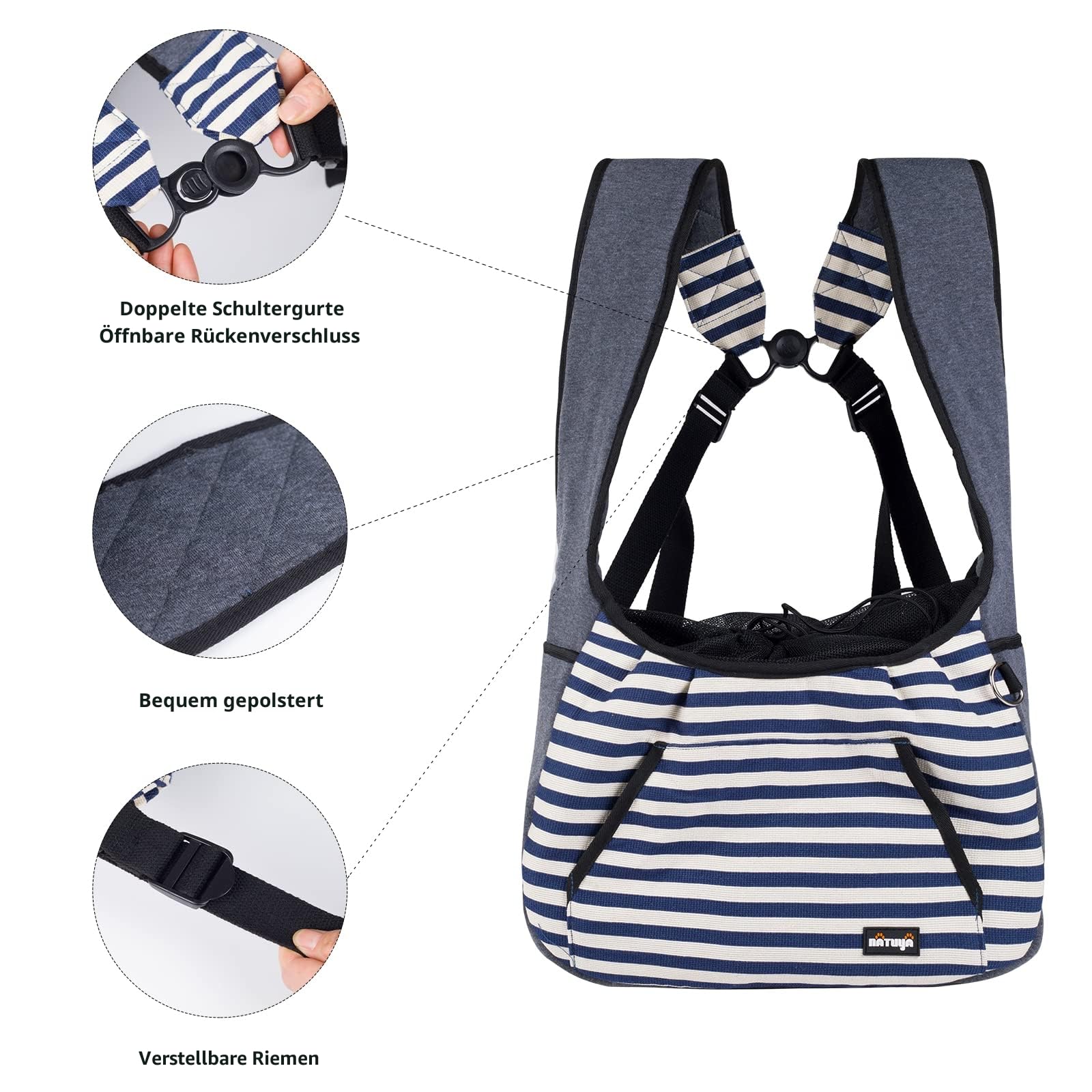 NATUYA Tragetasche für Hunde, Welpen, verstellbare Tragetasche, Reisetasche, Bodenpolster, Haustier-Tragetasche für kleine Hunde, Katzen, Welpen, Reisen, Wandern, Camping