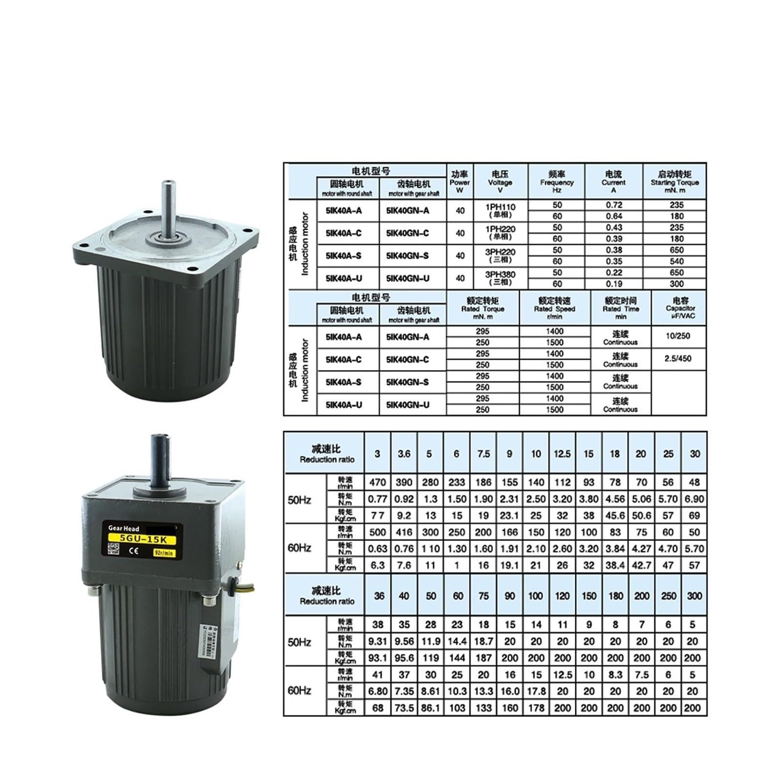 Silnik 40 W, silnik prądu zmiennego, 1-fazowy, 220 V, 50/60 Hz, silnik asynchroniczny, silnik indukcyjny, wał 12 mm silnik prądu stałego (0-15 obr./min)