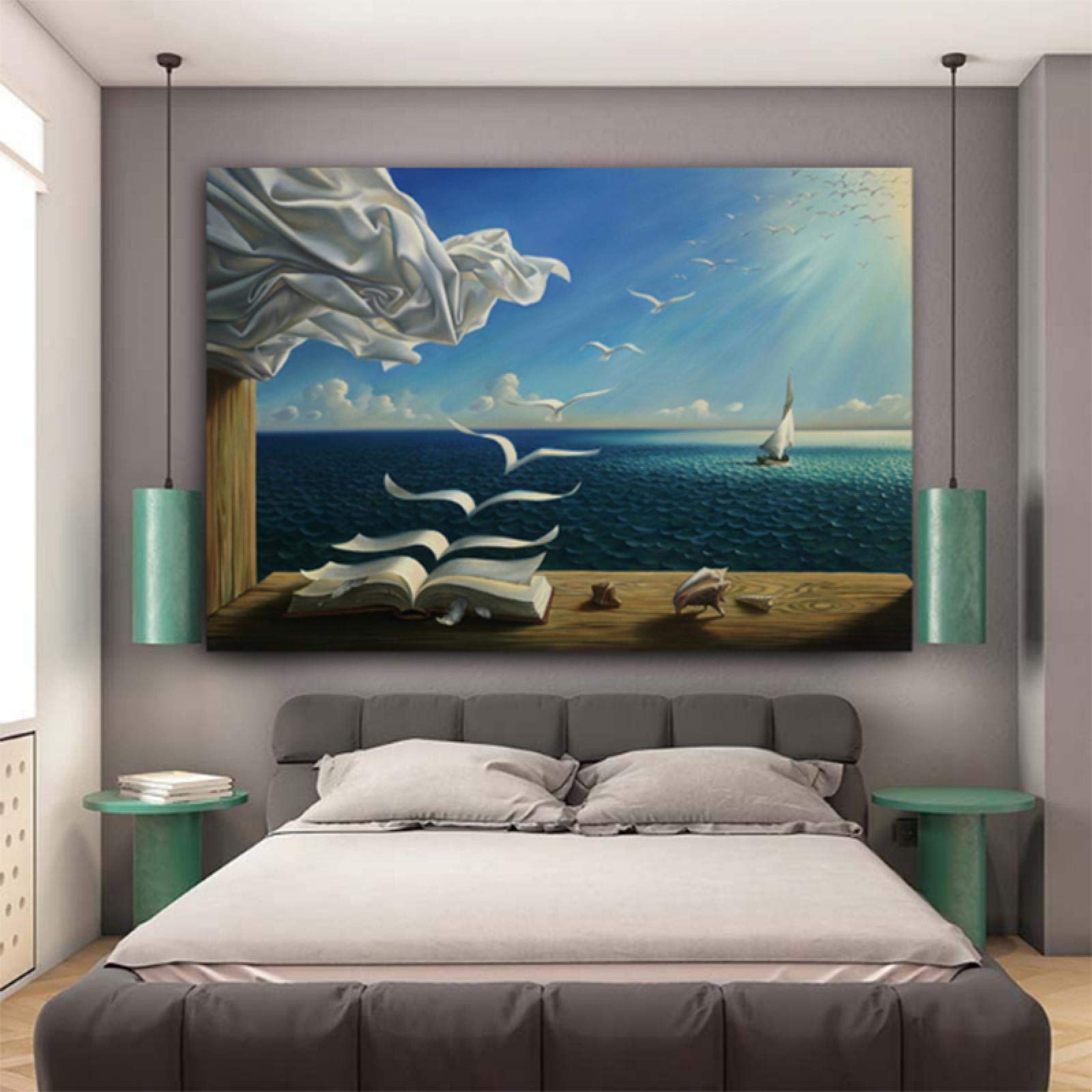 Salvador Dali lienzo arte impresión póster el libro de olas barco de vela Pop Art imagen decorativa lienzo pintura 70x105 cm marco