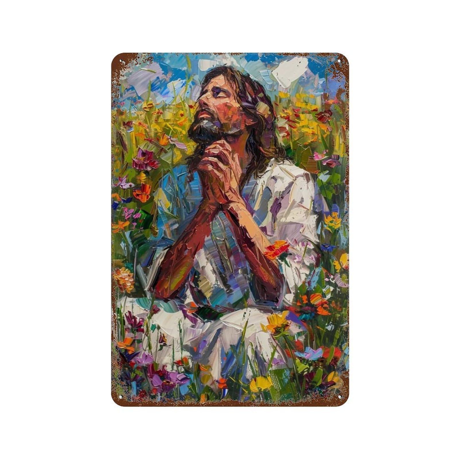 YHGERTKU Jesus in Wildflower Field 03 Wall Retro Iron Vintage Art Metal Tin Sign Poster Modern Decor for Living Rooms 30x20cm