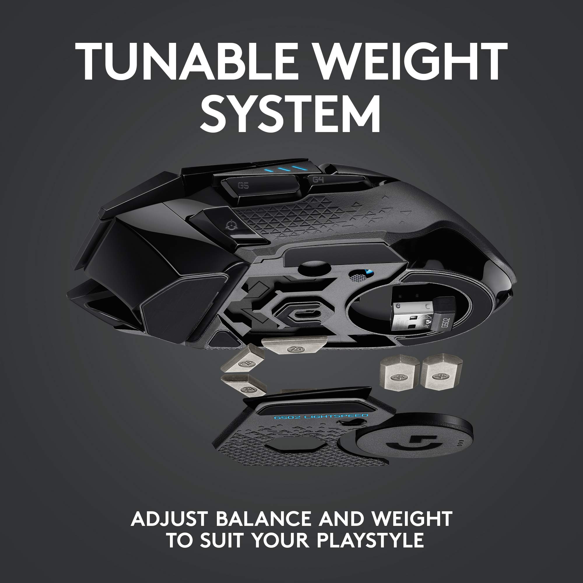 Logitech G502 Lightspeed Wireless Gaming Mouse with Hero 25K Sensor, PowerPlay Compatible, Tunable Weights and Lightsync RGB - Black - Image 7