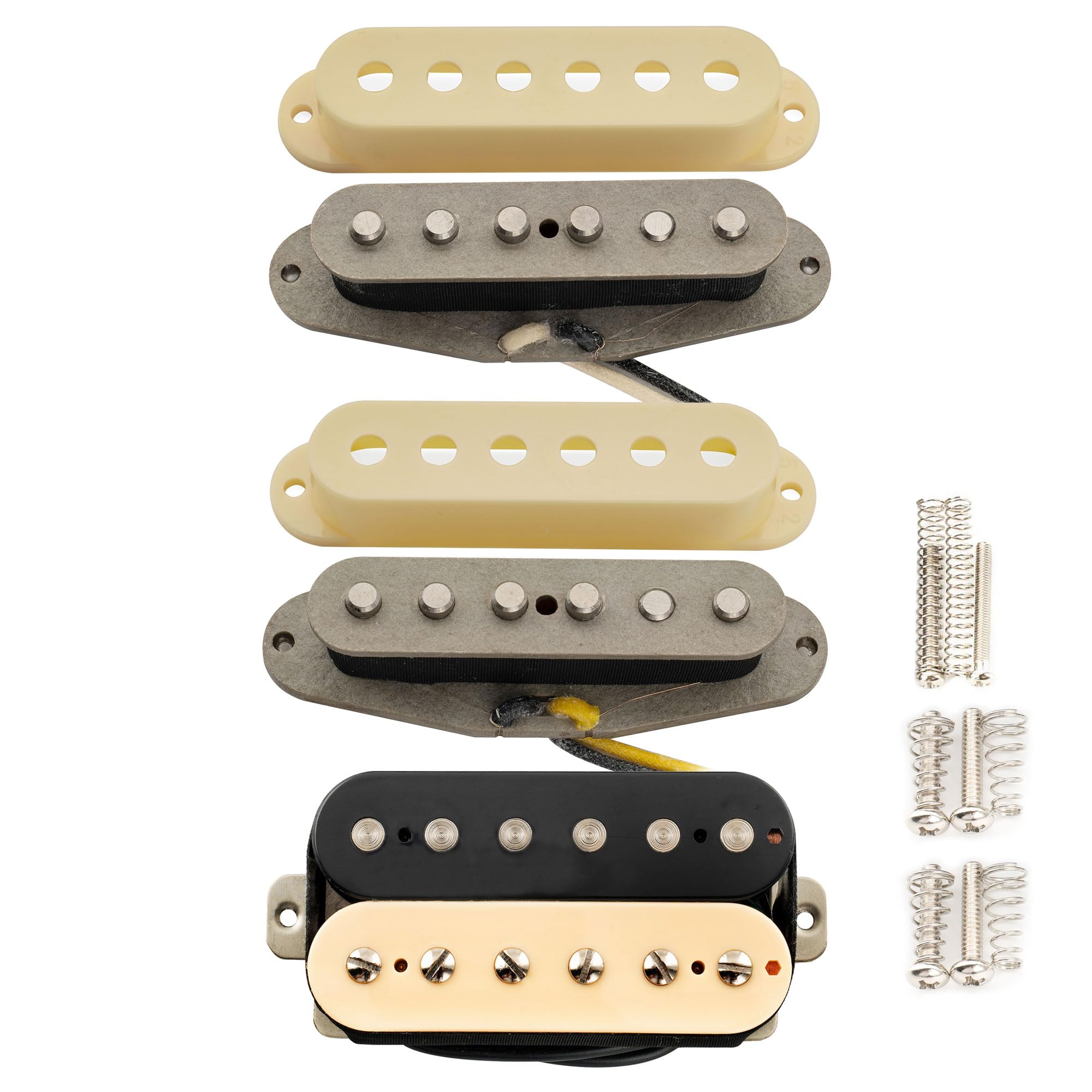 Musiclily Pro ST-TX Alnico 5 Staggered Single Coil Tonabnehmer Humbucker HSS Pickups Set für Strat Style E-Gitarre, Zebra