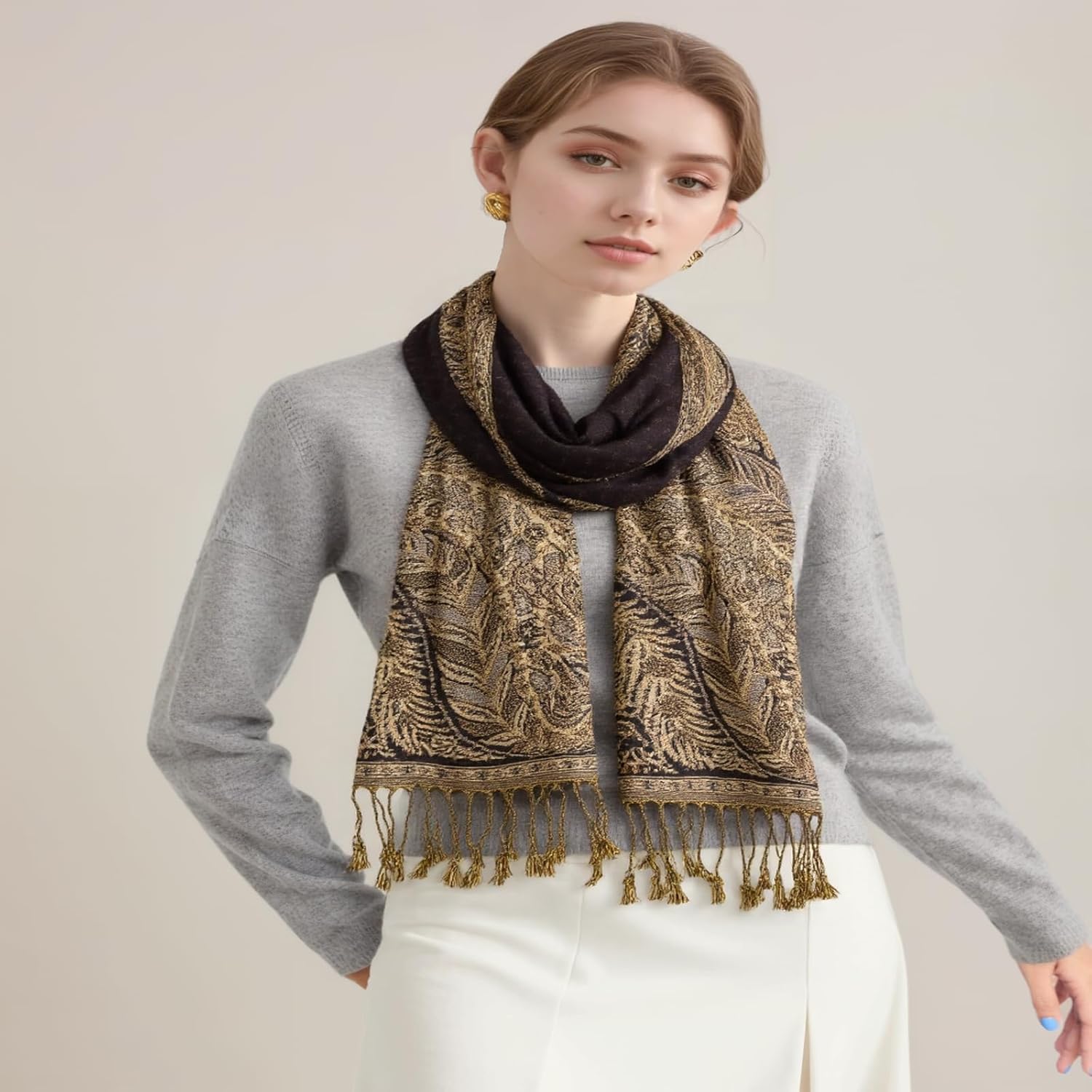 AUSEKALY Pashmina Feel Shawls Wraps for Women Rave Scarf Soft Silky Reversible Men Scarves - Image 2