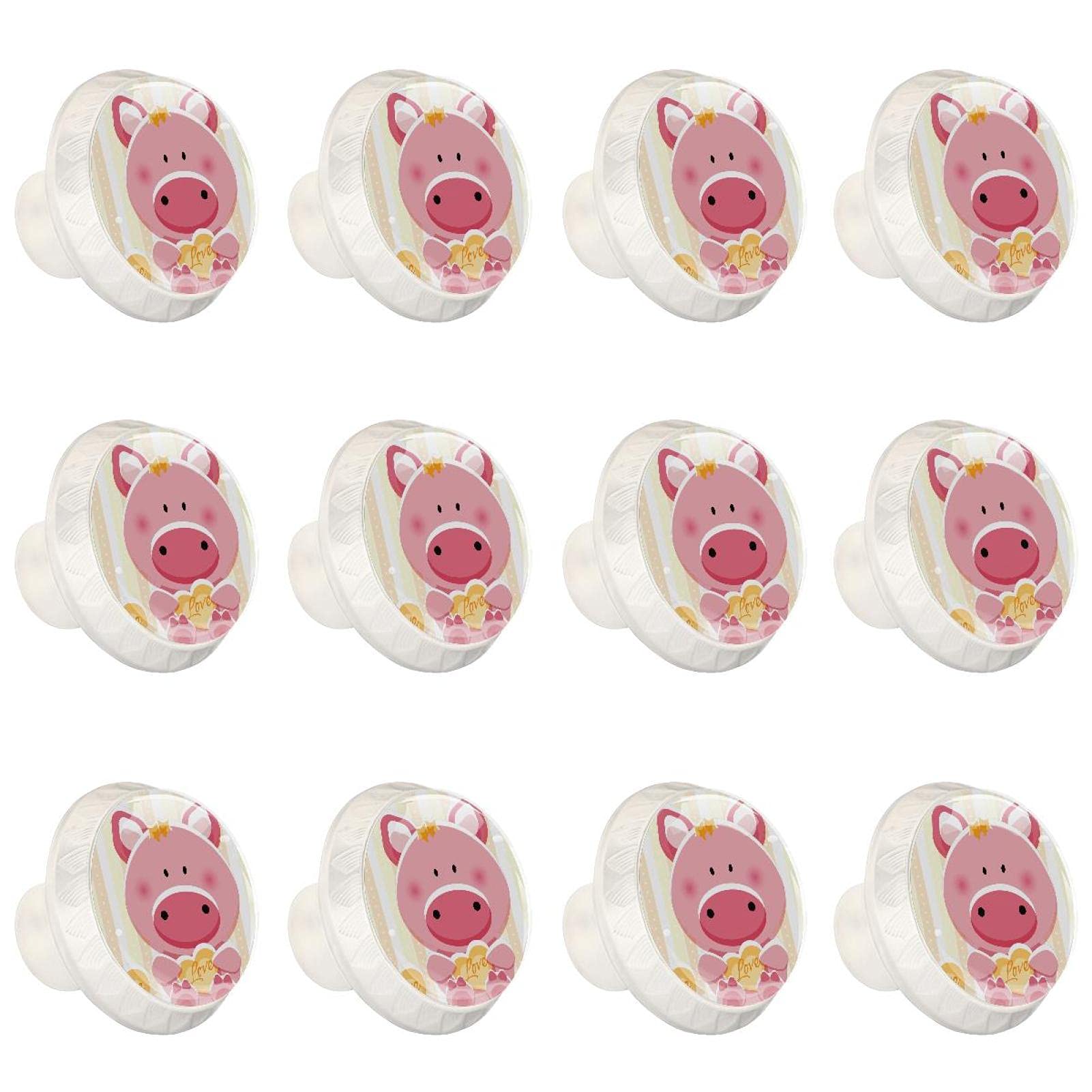 Poignées d'armoires de cuisine rondes 12 pièces boutons de tiroir cochon avec coeur