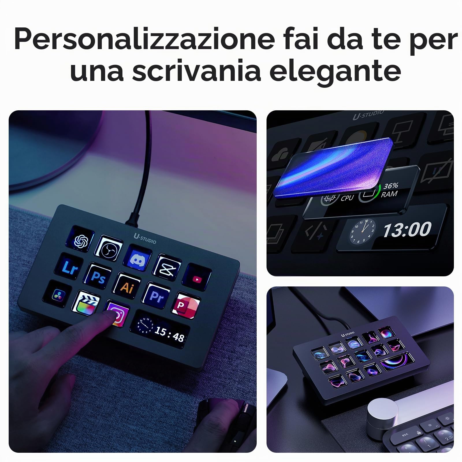 ULANZI D200H 7 in 1 U-Studio, Controller di streaming con14 pulsanti LCD e 13 tasti macro personalizzabili, Operazioni di trigger su piattaforme come OBS, Twitch e YouTube, compatibile con Mac/PC