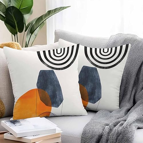 Miniatura 2 de Juego de 2 fundas de almohada decorativas impermeables y decorativas de lino de algodón y lino con diseño de terracota de mediados de siglo, diseño