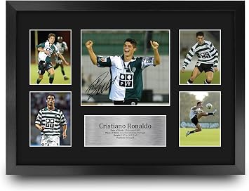 HWC Trading Cristiano Ronaldo Sporting Lisbon Printed Memorabilia Signed Autograph Photograph Display for Football Fans and Supporters - A3 Framed