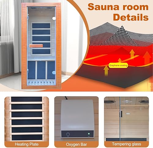 Miniatura 5 de Casa Sauna de infrarrojo lejano Mini baja EMF sola interior Canadian Hemlock Sauna de madera, saunas secas de 1200 W para el hogar, con reproductor