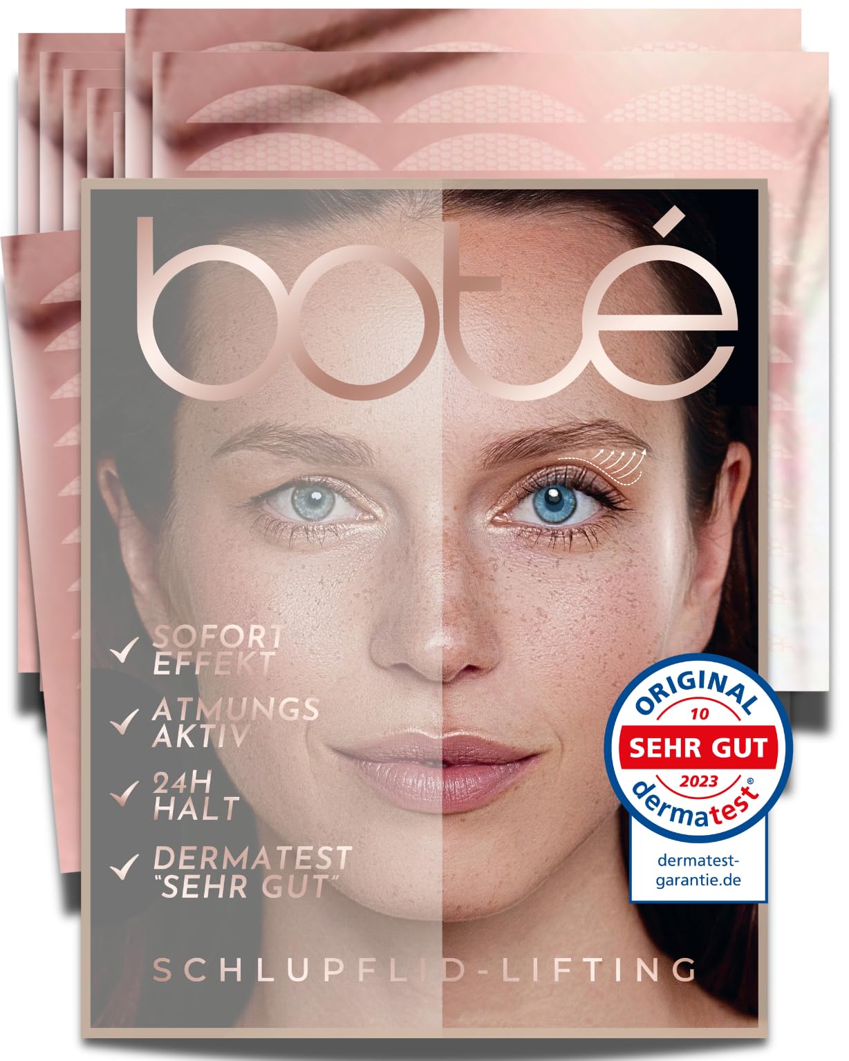 BOTÉ 288 Schlupflider Stripes unsichtbar XL - Dermatest "sehr gut" - atmungsaktive Augenlifting Strips - Lidpflaster für strahlende Augen - Lid Lifting ohne OP