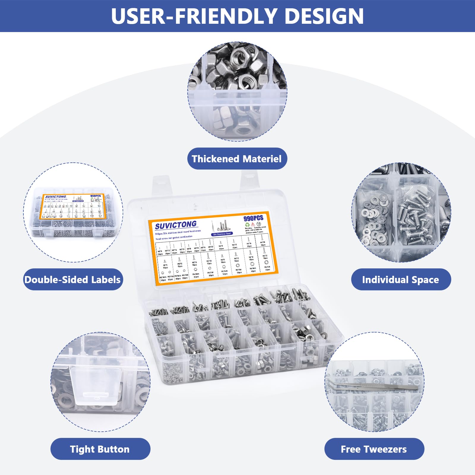 Stainless Steel Machine Screws - 990 Piece Assortment Kit -6