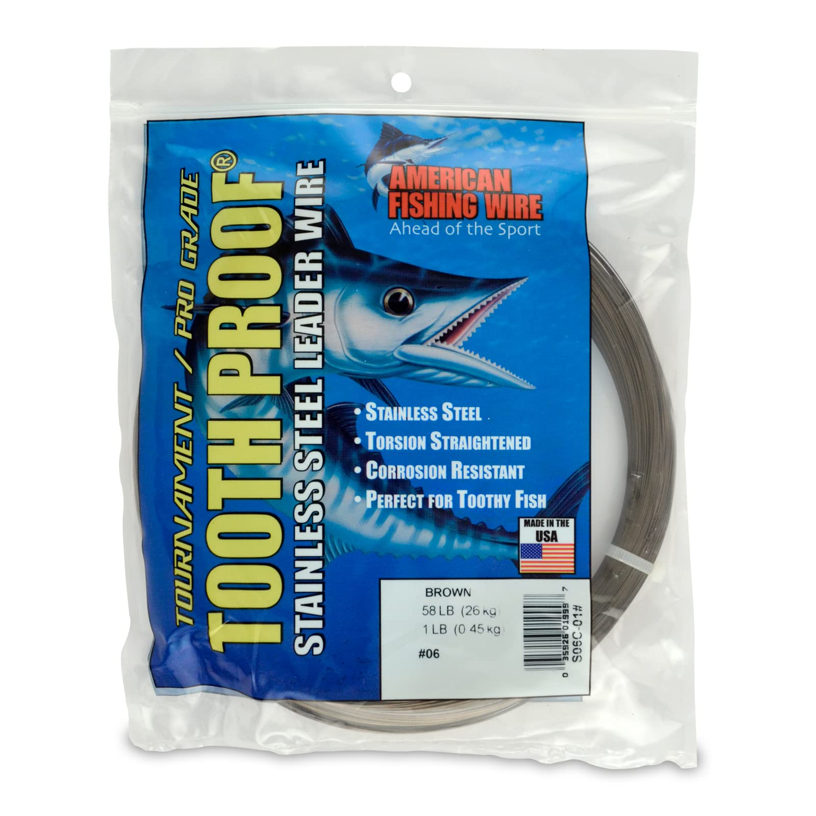 AFW #6 Tooth Proof Stainless Steel Single Strand Leader Wire, 58 lb Test, Camo, 1,890ft — image 1
