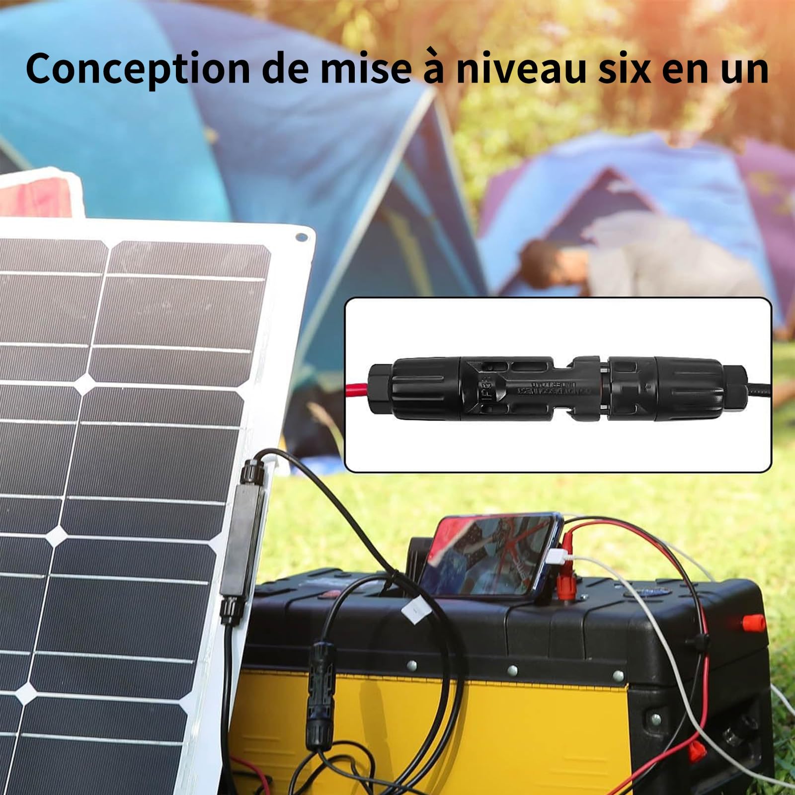 Câble Panneau Solaire vers XT60 Anderson 2M,Adaptateur 6 en 1 | Câble 12AWG,Étanchéité IP67,Compatible stations d'énergie portables,Connecteurs plaqués or