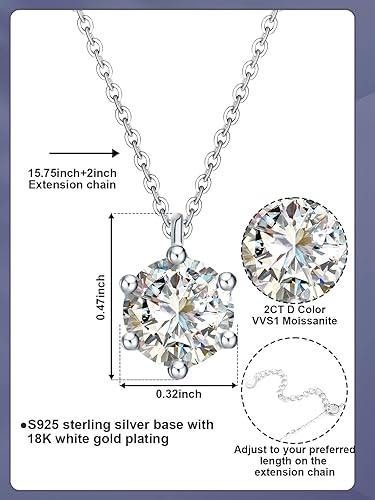 Miniatura 5 de ENDISO 13CT Moissanite Necklace 925 Sterling Silver Pendant Necklace with 18K White Gold Plating, D Color VVS1 Diamond Necklace. Birthday,