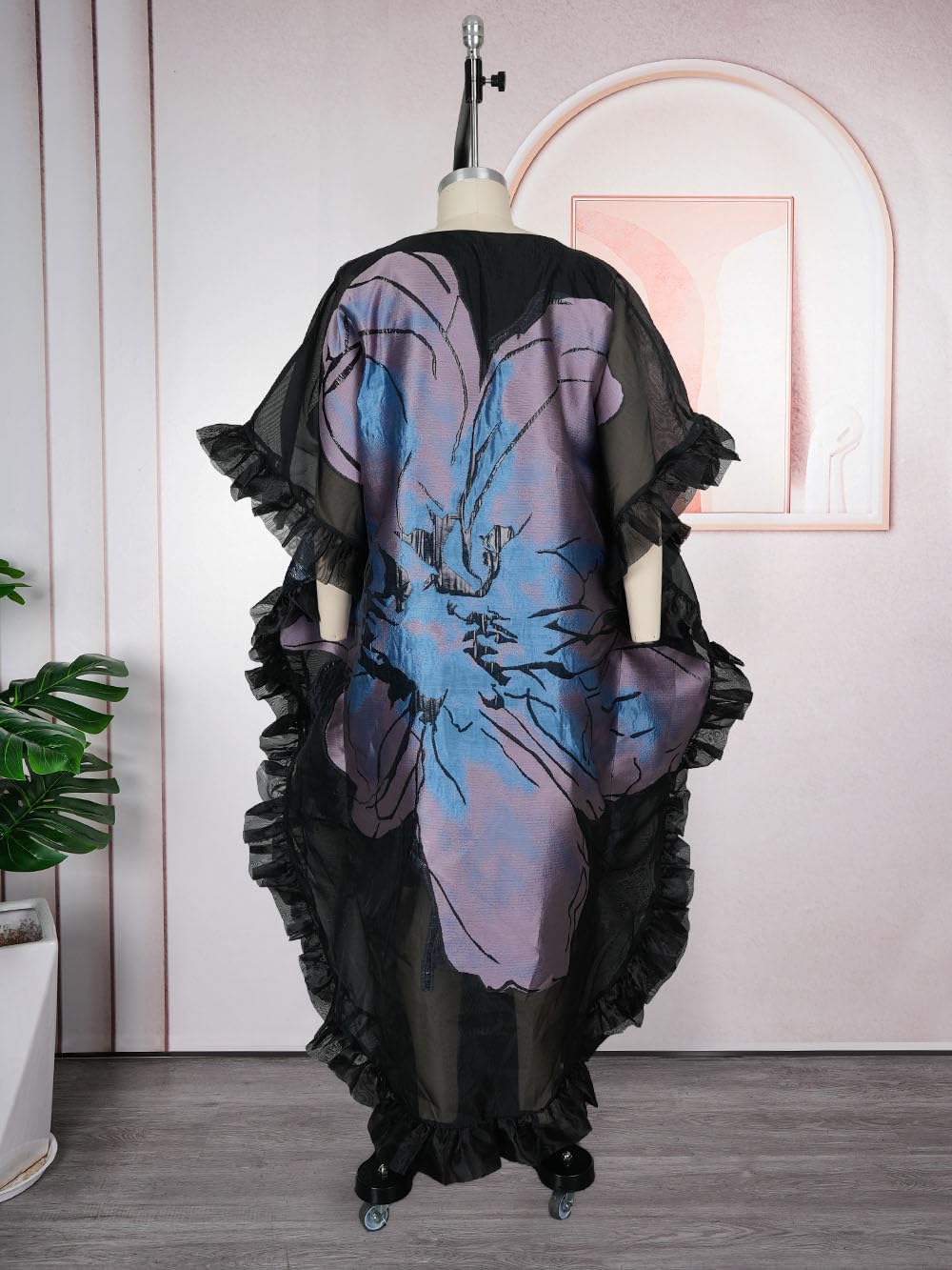 HD Stylish African Inspire Dress for Woman O Sharp Applique Floral Organza Gown - Image 5