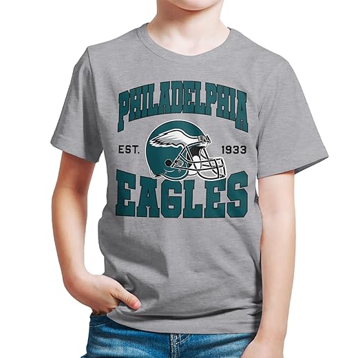 Junk Food Kids' Soft Cotton Blend Crew Neck T-Shirt, Philadelphia Eagles-Athletic Heather Medium